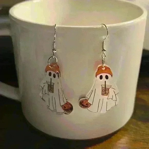 Jewelry - 3/$15 New Boutique Halloween Ghost With Iced Coffee Earrings